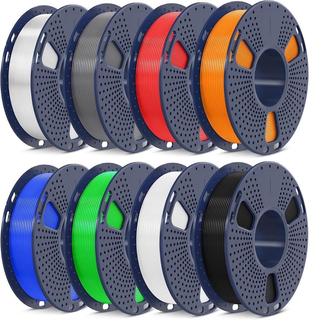 SUNLU 250g PLA Filament 1.75mm Bundle,3D Printer Filament Bundle Multicolor, Neatly Wound PLA Filament, Individually Vacuum Packed,250g Spool,8 Rolls,Black+White+Grey+Transparent+Red+Blue+Orange+Green