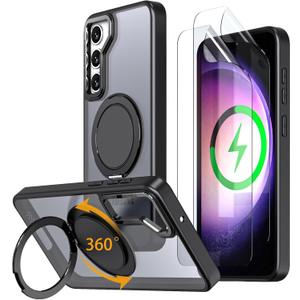 HCXLYP Magnetic Stand Case for Samsung Galaxy S23 6.1" [with 2 Screen Protectors] [360° Rotation Magnetic Stand] [Compatible with Magsafe] Military-Grade Drop Protection Case, Black