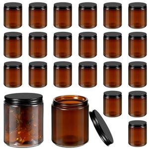 Lallisa 30 Pcs 8 oz Amber Glass Jars with Black Lids Round Glass Cosmetic Jars with Lids Empty Amber Containers Refillable Food Storage Containers for Candle Spice Powder Liquid Sample Makeup