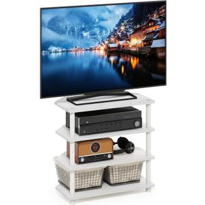 Furinno ECON TV Stand, 4-Tier Corner Petite Entertainment Center, Open Frame TV Console for TV up to 32 Inch, Easy Assembly, for Living Room, Bedroom, White