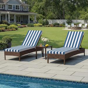 Crestlive Products Waterproof Chaise Lounge Cushions Set of 2, Fade Resistant Outdoor Patio Furniture Lounge Chair Cushion, 80" L x 23" W, Waterproof Navy on White, 80X23