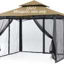 Mosquito Netting for Gazebo Canopy, Replacement Screen Walls Netting with Slip Rings, 4-Door Zipper, Easy to Install Black (Net Only) (12x12FT)