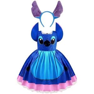 Esvaiy Girls Hawaiian Dress Costume Halloween Blue Princess Mouse Dress with Headband Kids Birthday Party Cosplay Outfit, Size 130
