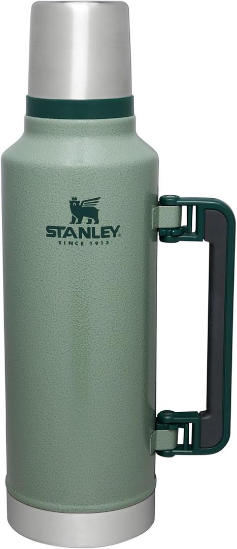 Stanley Classic Legendary Vacuum Bottle 2.0 qt | Wide Mouth with Leakproof Cup Lid | Keep Drinks Hot or Cold | Packable for Travel | Insulated Stainless Steel Thermos | BPA-Free | Hammertone Green (64 Ounces)