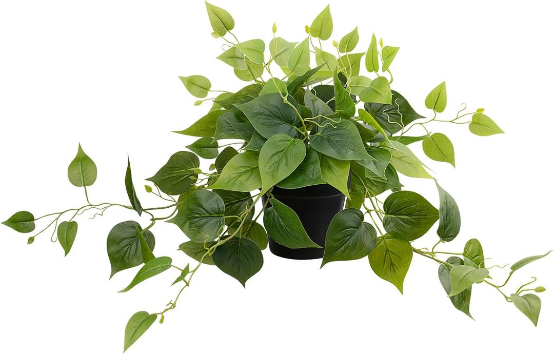 LOYWREE Fake Plants Artificial Scindapsus Aureus in Pots, Realistic Fake Greenery Potted Plants for Home Office Desk Window Sill Bathroom Bedroom Outdoor Indoor - Black Pot