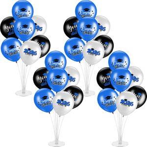 3 x 4 Set Graduation Party Balloon Stand Kits for Table Centerpieces Balloon Tables Holders with Congrats 2026 Graduation Party Decorations for School College Photo Props(Blue)