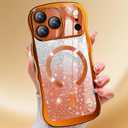 Misscase for iPhone 17 Pro Max Case,with Privacy Screen Protector,Compatible with MagSafe,Bling Glitter Cute Curly Wave Border Phone Cover for Women Men, Drop Protection Anti-Slip Orange