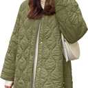 Flygo Women's Oversized Quilted Lightweight Jacket Button Down Puffer Padded Outerwear with Pocket (Medium, Green)