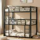 Metal Triple Bunk Bed, Twin Over Twin Over Twin Heavy Duty Bunkbeds, Full-Length Guardrail Family-Friendly for All Ages, Bedroom, No Box Spring Needed, Easy Assembly, Black