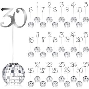 Wedding Table Numbers 1-30 Silver Disco Ball Table Number Holders for Reception Seat Wedding Birthday Event Party Decoration(Silver)