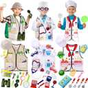 Sratte 3 Sets Kids Dress up Clothes for Boys Girls, Explorer Doctor Chef Role Play Outfits with Hats Accessories, Toddlers Dress up Costumes for Ages 37
