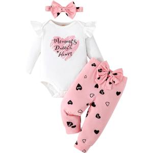 GDTOGRT Newborn Baby Girl Clothes Outfit Set Sweet Ruffle Romper, Pants and Headband 0 3 6 9 12 18 Months Infant Clothing