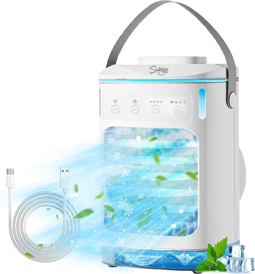 Portable Air Conditioners, SMLEGFT Evaporative Air Cooler with 7 Color Light & 900ml Large Tank, 3 Speeds & 2/4/6/8H Timer, Dual Mist Spray & Dual Icebox, Personal Air Conditioner for Bedroom Office Portable Air Conditioners, SMLEGFT Evaporative Air Cooler with 7 Color Light & 900ml Large Tank, 3 Speeds & 2/4/6/8H Timer, Dual Mist Spray & Dual Icebox, Personal Air Conditioner for Bedroom Office