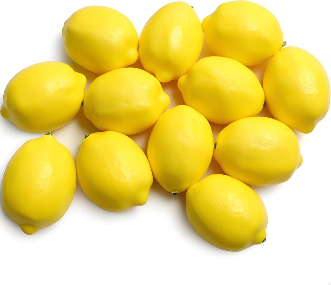 UMPE Set of 12 Realistic Yellow Artificial Lemons - Durable Fake Fruit Decor for Bowls,Fake Lemons, Centerpieces & Crafts (Approx. 3" H x 2" W)