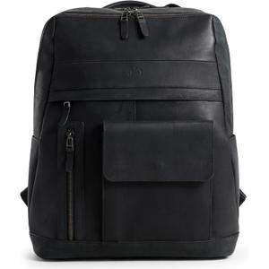 VELEZ Black Leather Backpack for Men & Women - Large Capacity Laptop Travel Backpack with 17" Sleeve - Vintage Travel Bag with Adjustable Straps, Multiple Pockets & Trolley Sleeve