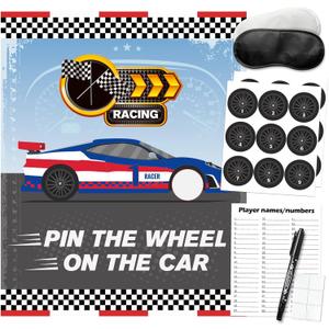 Cars Party Games - Pin The Wheel On The Car, Blue Race Cars Birthday Party Fun Games Supplies Decorations for Kids Families Adult Groups
