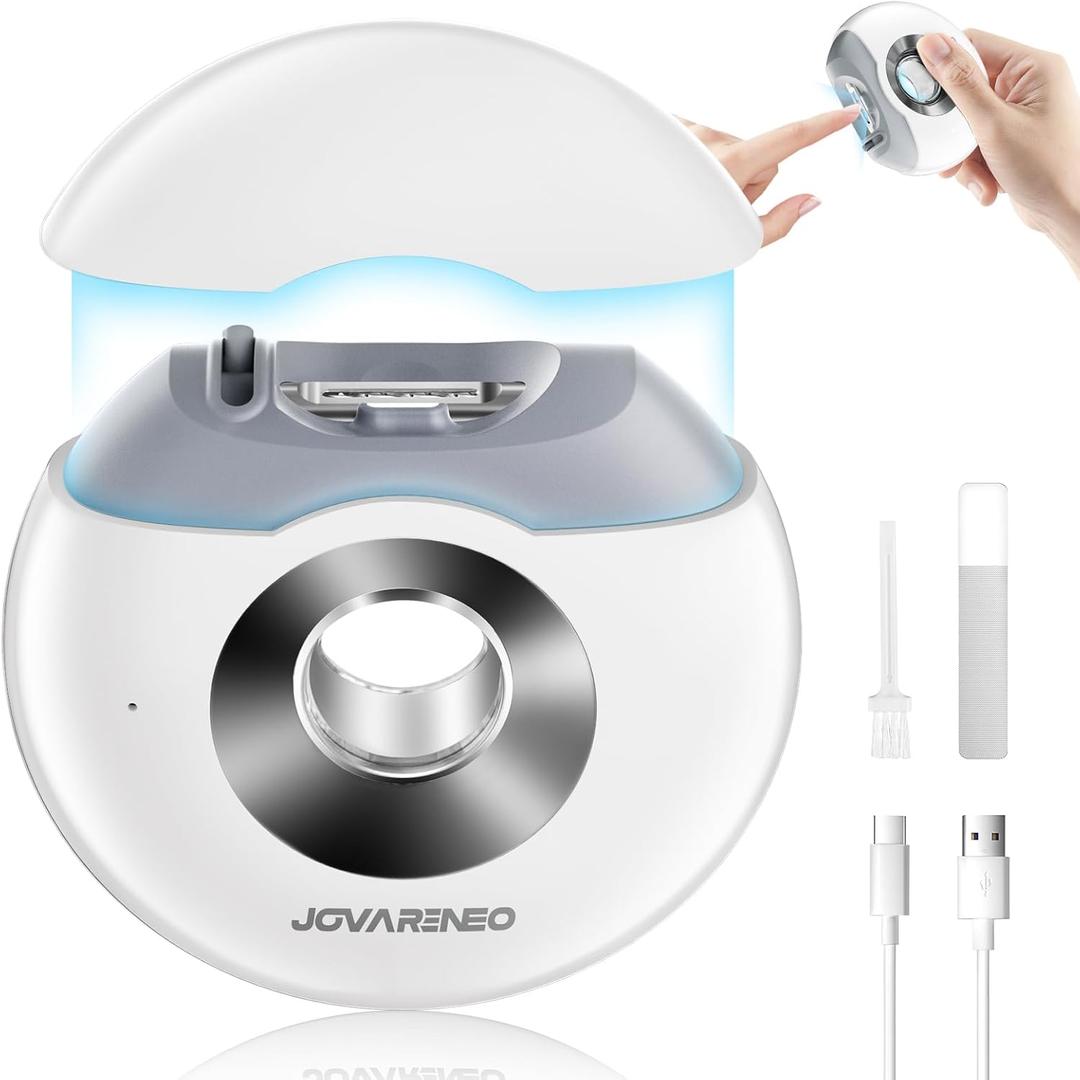 Electric Nail Clippers Automatic Nail Trimmers with Dual Blade Heads, LED Light, Nail Care Tool, Cutter & Grinder for Fingernails, Safe for Babies, Kids, Adults, Seniors, Weak Hands