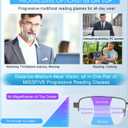 Missfive Mens Premium Multifocus Reading Glasses 0 Power on Top Center, Blue Light Blocking Far/Mid/Near Progressive Metal Frame With No Broken Spring Hinge +2.0x