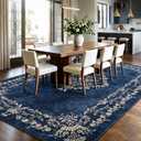 FlyDOIT 8x10 Large Area Rugs for Living Room, Navy Blue Washable Floral Vintage Boho Rug, Non-Slip Soft Low Pile Indoor Throw Carpet for Bedroom Dining Room Entryway College Dorm Office Decor