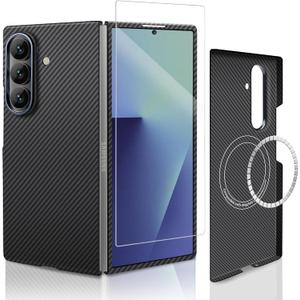 Docarbofi for Samsung Galaxy Z Fold 7 Case, Carbon Fiber Case for Z Fold 7, Ultra Slim & Thin Minimalist Protective Cover, NO-case Feeling, 600D Aramid Compatible with Magnet-2Pcs Screen Protector