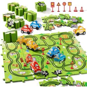 Bennol Toddler Toys Gifts for 2 3 4 5 Year Old Boys, 73 Jigsaw Puzzle Race Track Car Set Toys for Kids Boys Toddlers 1-3 2-4 3-5 4-6, Puzzle Tracks Car Toys Gifts for 2 3 4 5 Year Old Boys Kids