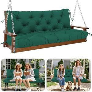 HZMGPCM Outdoor Swing Cushions 2-3 Seat Replacement Waterproof Porch Swing Cushions 60 inch with Backrest and Ties Thicken 5" Bench Cushion for Patio Furniture Backyard(Dark Green60x40x5inch)