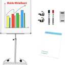 Mobile Dry Erase Board 36x24 Inches  Adjustable Rolling Whiteboard on Wheels, Stand Easel with Markers & Eraser, Includes 25-Sheet Paper Pad for Office, Classroom, Home