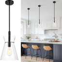 Emak Black Pendant Lights Kitchen Island, Modern 9 Inch Large Clear Glass Pendant Light, Farmhouse Hanging Lights for Kitchen, Dining Room, PL130-BK-CG
