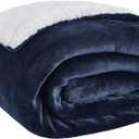 Bedsure GentleSoft Sherpa Fleece Throw Blanket for Couch, Non-Heated, Thick and Warm Throw for Women and Men, Soft Fuzzy Plush Weight Blanket for Winter, Navy, 50x60 Inches