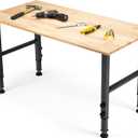 OLBRUS 48 "Adjustable Workbench, Heavy Duty 2000 LBS Load Capacity Hardwood Workbench Suitable for Workshop, Office, Garage, Home (Rubber PadNo Power Outlets 48"x24")