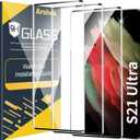 3 Pack Galaxy S21 Ultra Screen Protector, 9H Tempered Glass, Ultrasonic Fingerprint Support, 3D Curved,HD Clear Scratch Resistant for Samsung Galaxy S21 Ultra 5G Glass Screen Protector
