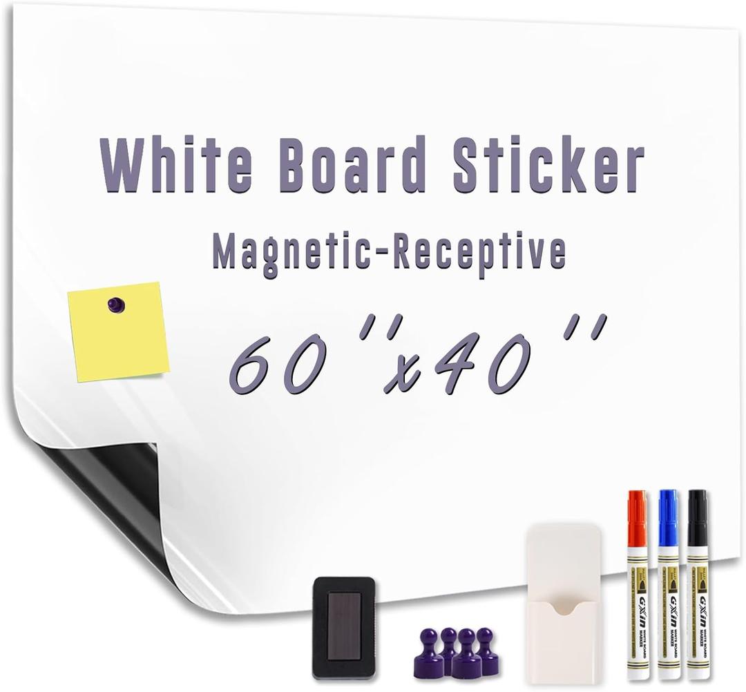 Large Magnetic Dry Erase Whiteboard Paper 60" x 40" Adhesive White Board for Wall Peel and Stick Whiteboard Contact Paper for Conference Room Office Home