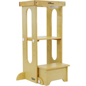 Little Partners Foldable Toddler Tower - Explore 'N Store Montessori Kitchen Tower for Cooking, 22.28" L x 19.56" W x 33.50" H, Ages 2 to 6 (Natural)