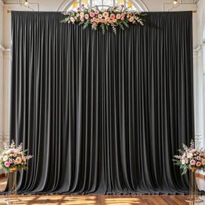 2 Panles Black Backdrop Curtains - Wrinkle Free Fabric Backdrop Curtain for Photoshoot,10ft Wedding Party Photo Backdrop Drapes for Birthday Baby Shower Photography Stage Background Decorations