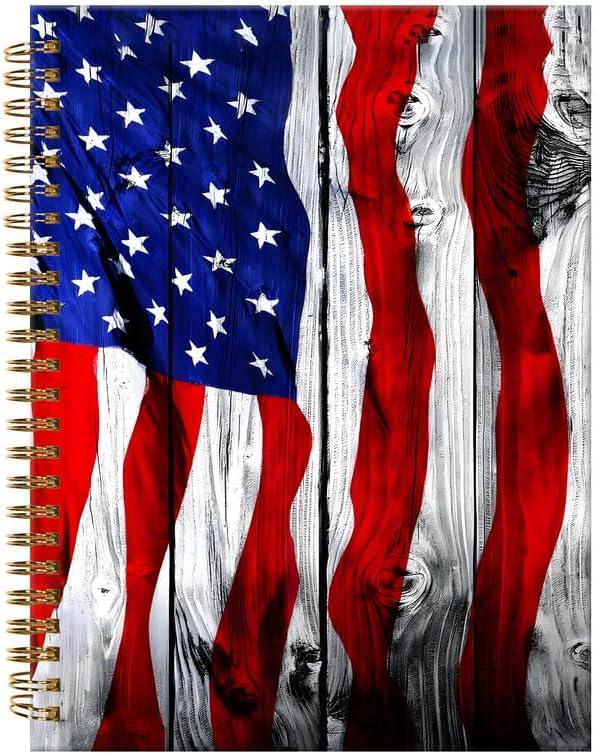 Spiral Journal Notebook,A5 Hardcover Lined Journals for Women Girl 6 x 8.3 in,120 Pages Thick Paper,Cute College Ruled Writing Notebook for Gifts Office Work School(Old Wood American Flag)