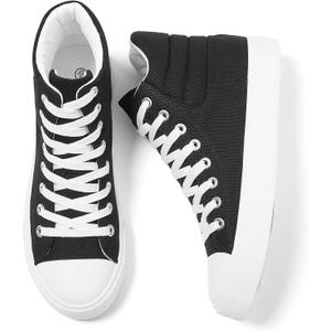 POVOGER High Top Sneakers for Women White Womens High Tops Canvas Shoes Black Fashion Sneakers Casual Lace up Tennis Shoes (Black,US07)