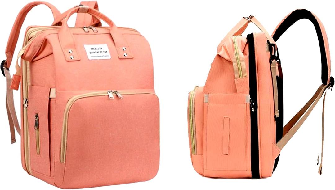 Generic Unisex Diaper Bag - Western Baby Backpack with Insulated Pockets | Multi-functional Baby Bag | Waterproof Baby Travel Bag - Pink, Medium