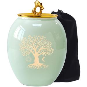 Medium Urns for Human Ashes, 6.7x5.2Inch Ceramic Green Tree of Life Medium Size Decorative Cremation Urns for Ashes Adult Female/Male