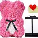 Double Couple Gift for Mom Women-Rose Cute Bear - Rose Adorable Teddy Artificial Bear - Best Gift for Valentines Day, Mothers Day, Anniversary, Birthdays- Clear Gift Box Included!10 Inches Tall (Pink)