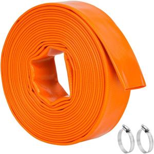 Pool Backwash Hose 1.5" x 50 FT Heavy Duty Pool Drain PVC Flat Hose for Sump Pump Discharge, Inground Draining Pool Filter, Layflat, Burst Resistant with Clamp (Orange)