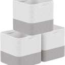 Storage Cotton Cubes 11 Inch, Woven Cotton Rope Storage Baskets for Toys Blanket Organizing, Storage Bins Decorative Organizer with Handles for Living Room Laundry Room Closet (3 Pack, Grey)