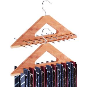 Leinuosen 2 Pack Cedar Tie Organizer Wooden Neck Tie Hook Organizer Storage up to 40 Ties Convenient Storage for Neckties, Belts, Hats