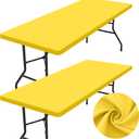 Homing 2 Pack Rectangle Table Cloth, Elastic Fitted Fabric Tablecloth Fits for 6 Foot Folding Tables, Washable Table Cover for Picnic, Camping, Indoor & Outdoor (Yellow, 30" x 72")