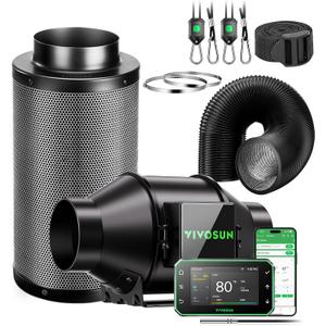 VIVOSUN Smart Air Filtration PRO G4 Kit 4", AeroZesh G4 Inline Duct Fan w/GrowHub E42A+ Temp. Humidity WiFi-Controller, Carbon Filter & Ducting, Cooling & Ventilation System for Grow Tent, Hydroponics
