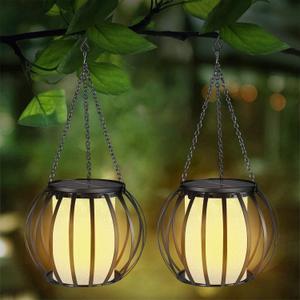 Solar Lantern Outdoor Lights Lantern Hanging Lights with Crystal Shining Effect Waterproof Decorative Upgraded Metal LED Lights for Garden Yard Desk Patio Pathway 2 Pack