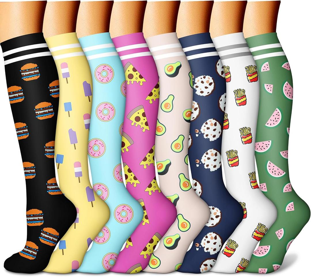 CHARMKING Compression Socks for Women & Men Circulation (8 Pairs) 15-20 mmHg is Best Support for Athletic Running,Cycling (Small-Medium, 32 Black/Yellow/Cyan/Rose/Blue)
