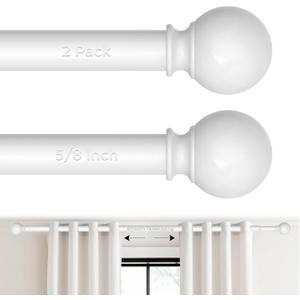 2 Pack White Curtain Rods 36 to 88 Inches, 5/8 inch Iron, Painted Finish, Wall Mounted, Size: 36''-88''