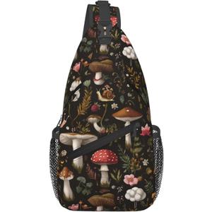 Vintage Elephant Sling Backpack Unisex Crossbody Chest Bag Shoulder Chest Bag For Women Men Hiking Travel, Mushroom Snail Berry