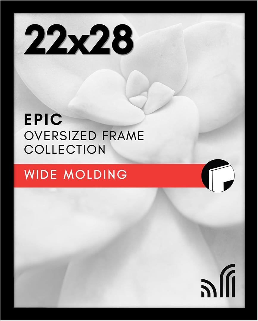 Americanflat 22x28 Poster Frame with Polished Plexiglass - Black Picture Frame - Wide Photo Frames Made of Engineered Wood for Vertical or Horizontal Wall Display - Epic Collection - Black