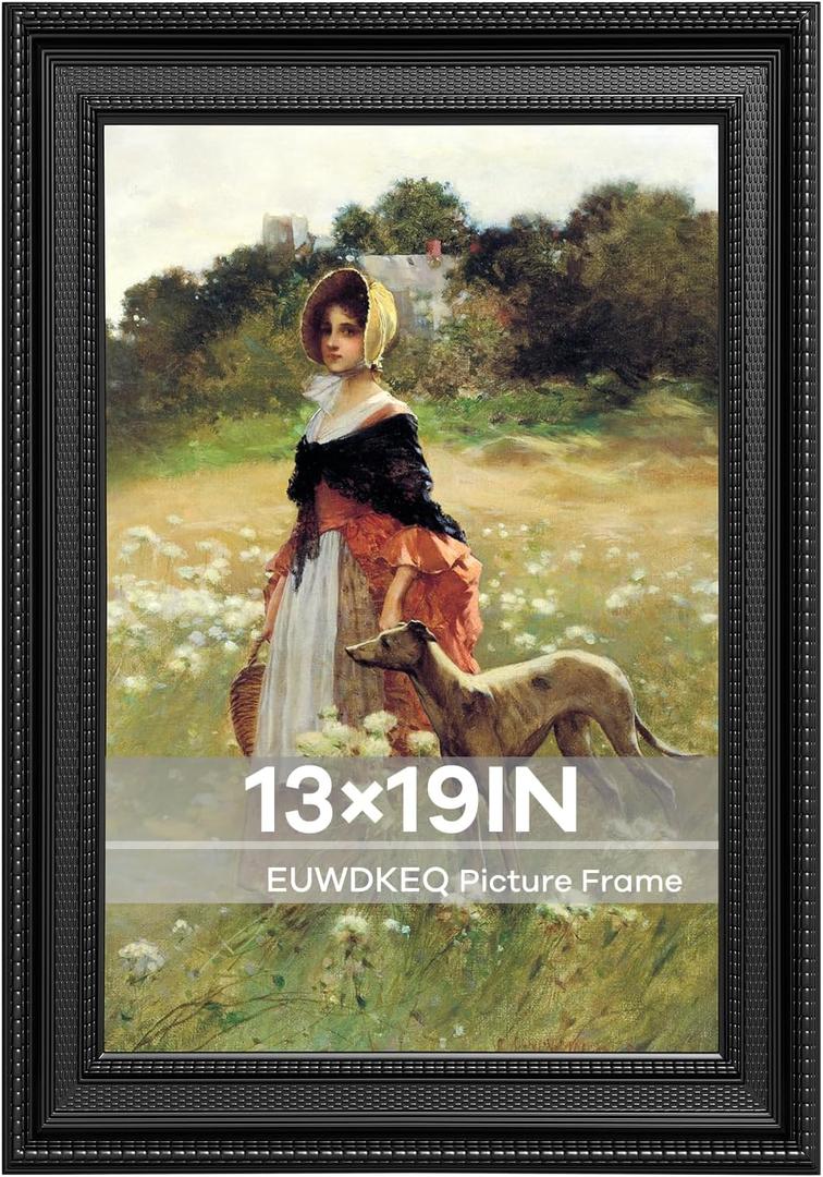 13x19 Frame, 13 x 19 Luxury Wide Picture Frame, Elegant Ornate Embossed Decorative Poster Frame for Art Prints, Posters, Photos, Home Wall Decor & Gallery Display, Black, 13x19in